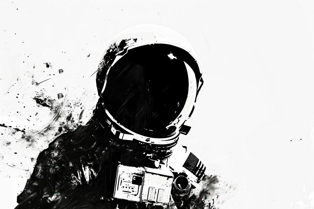Silkscreen of an astronaut white black monochrome.