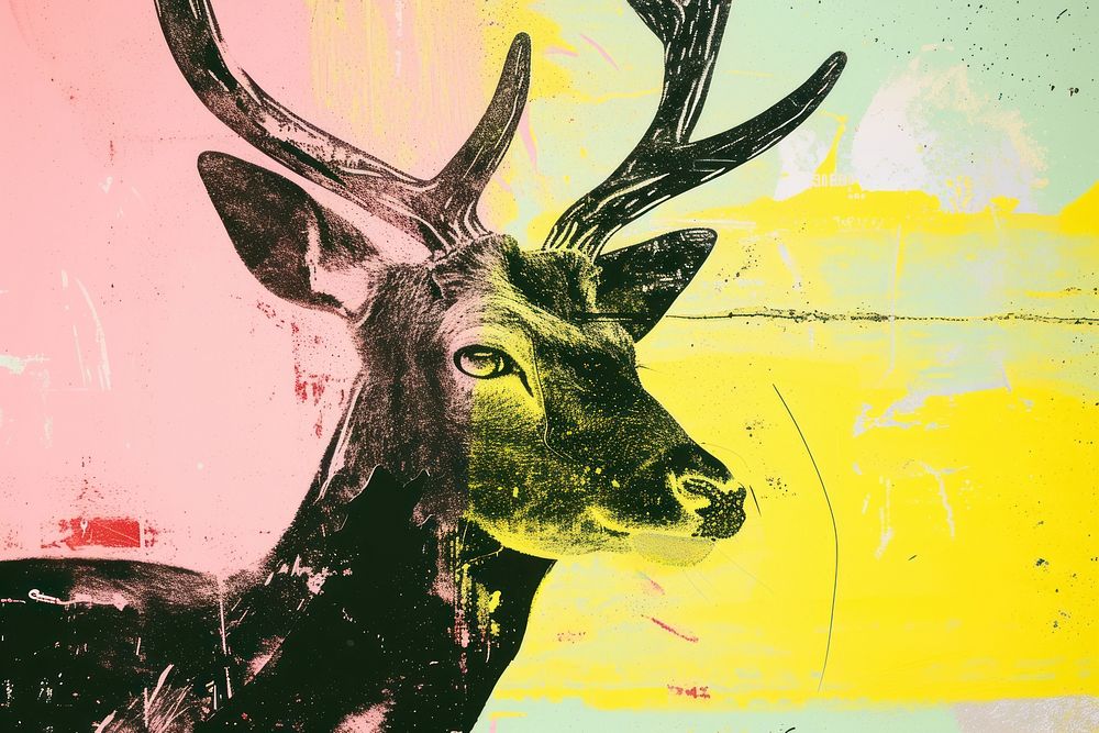 Silkscreen of a deer art backgrounds painting.