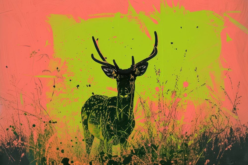 Silkscreen of a deer art wildlife painting.