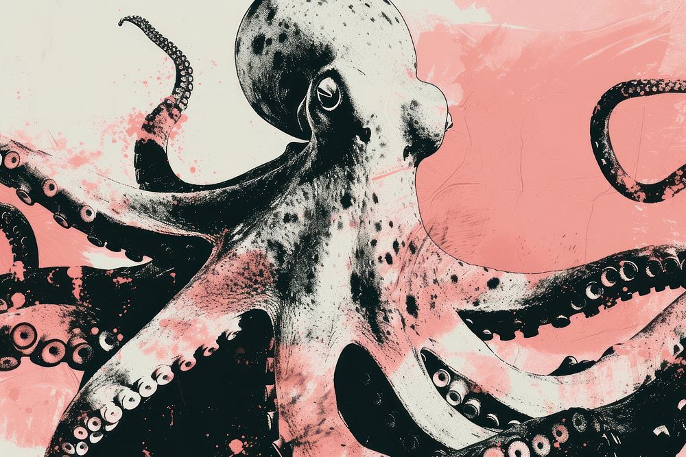 Silkscreen of an octopus animal nature art.