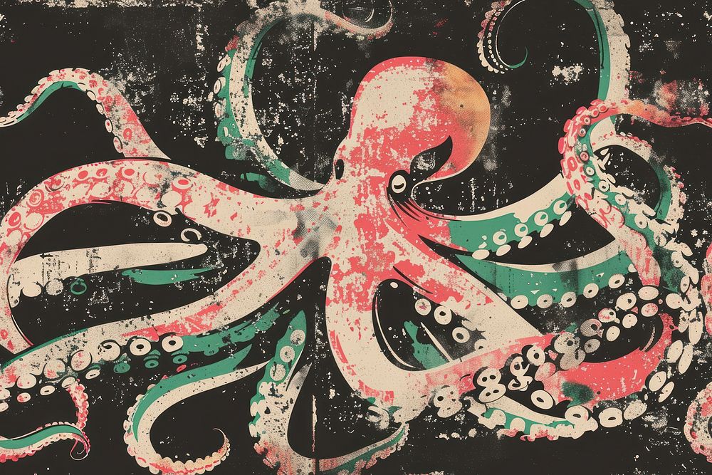 Silkscreen of an octopus art backgrounds painting.