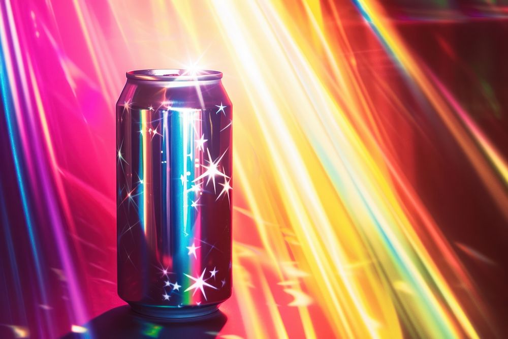 Can of soda light illuminated refreshment.