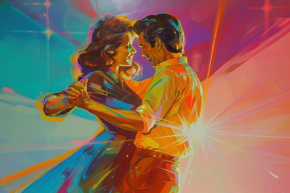 Couple dancing at home art affectionate togetherness.