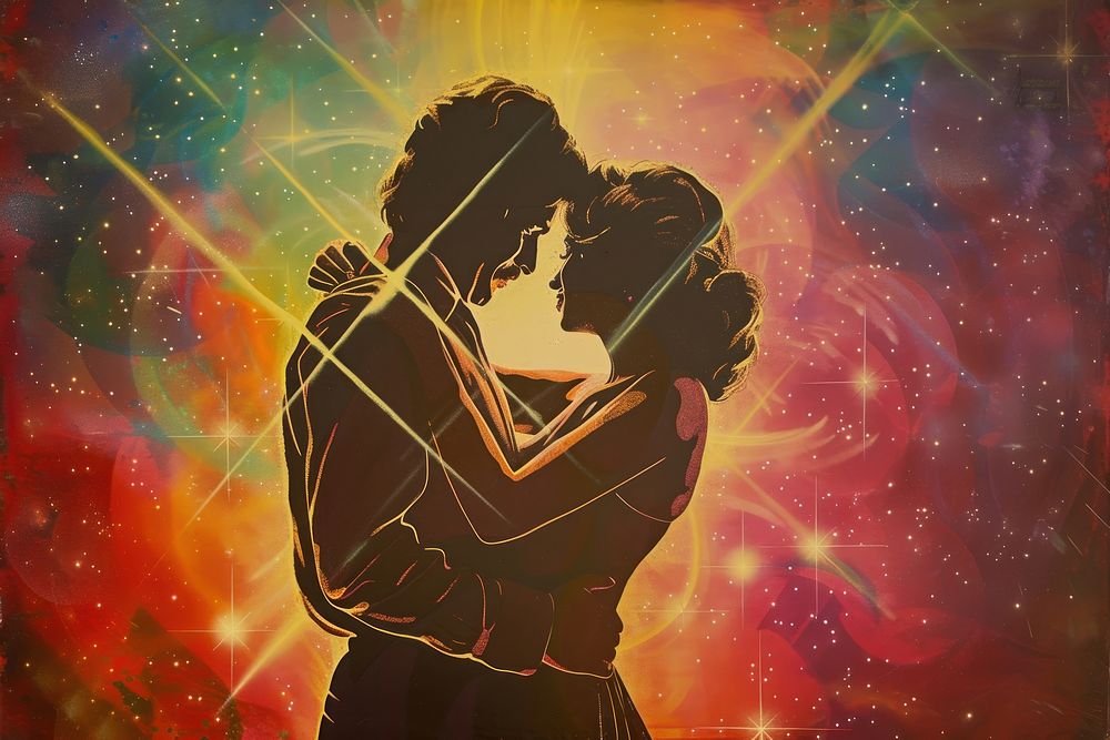 Couple dancing art kissing star.