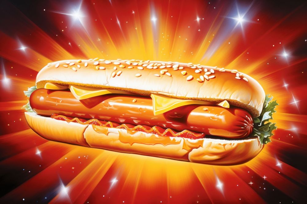 Hot dog ketchup food illuminated.