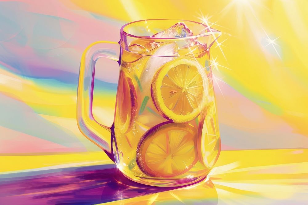 Jug of lemonade drink glass refreshment.