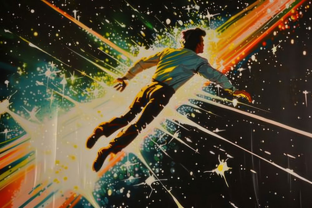 Man flying through space art creativity recreation.