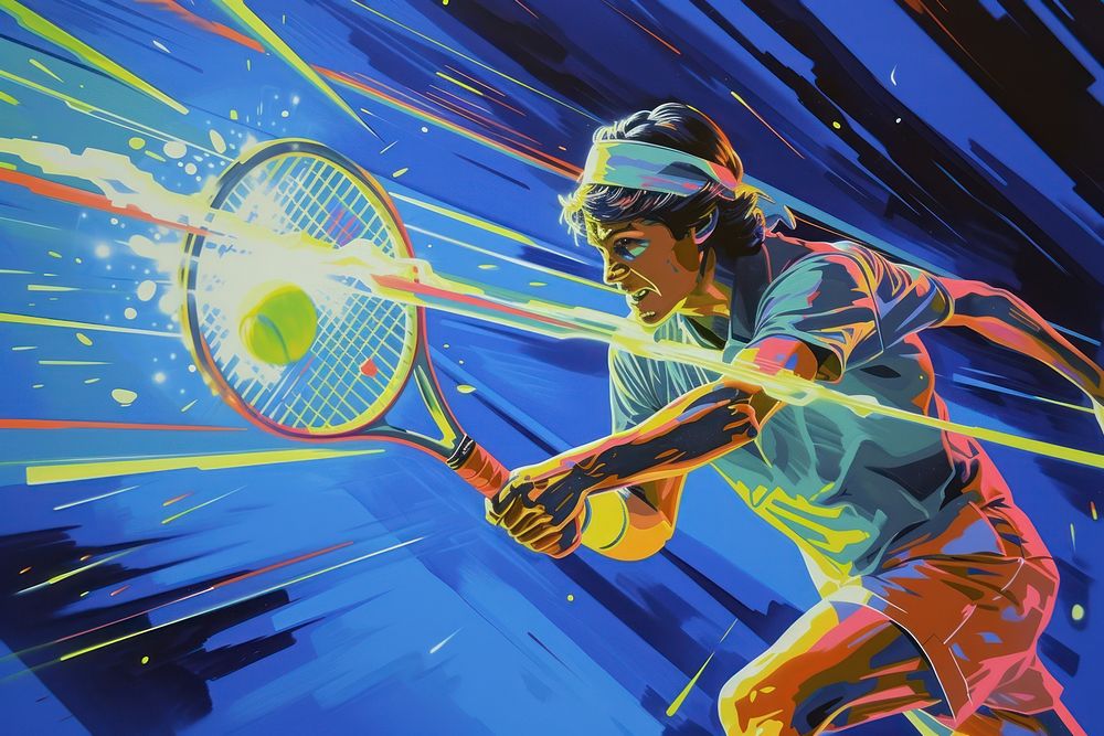 Man playing tennis art sports racket.