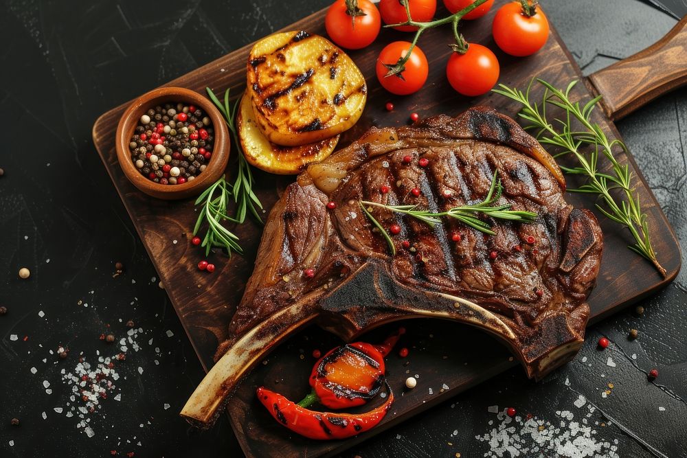 Juicy Tomahawk Steak beef vegetable grilled.