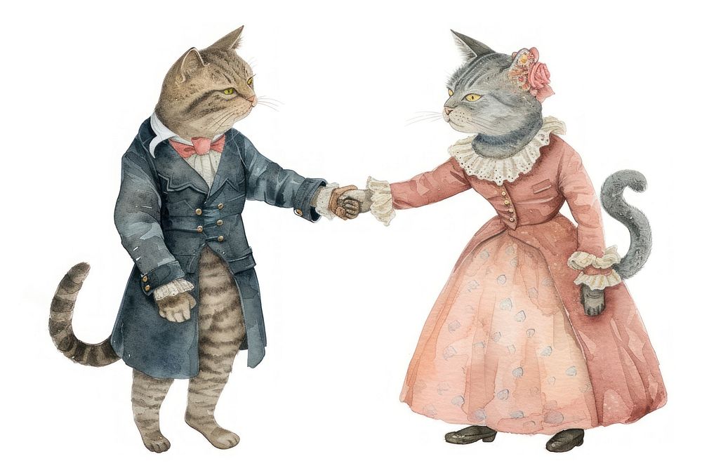 Two cats shaking hands watercolor animal mammal pet.