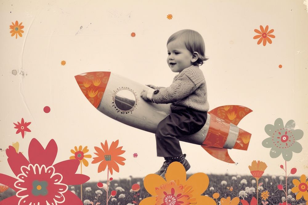 Paper collage of a kid art outdoors flower.