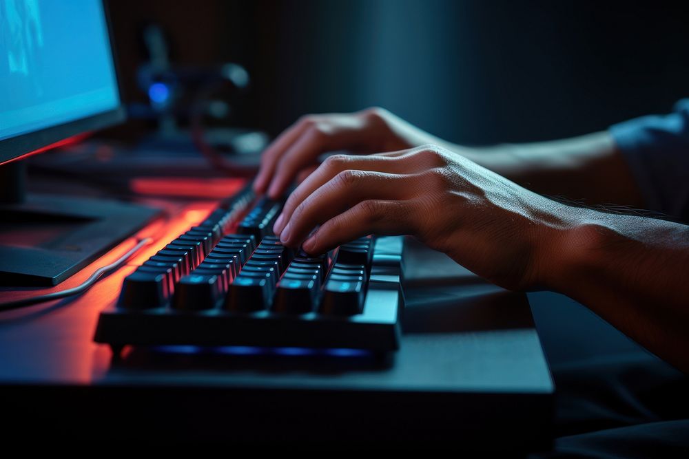 Typing on a keyboard computer hand electronics.