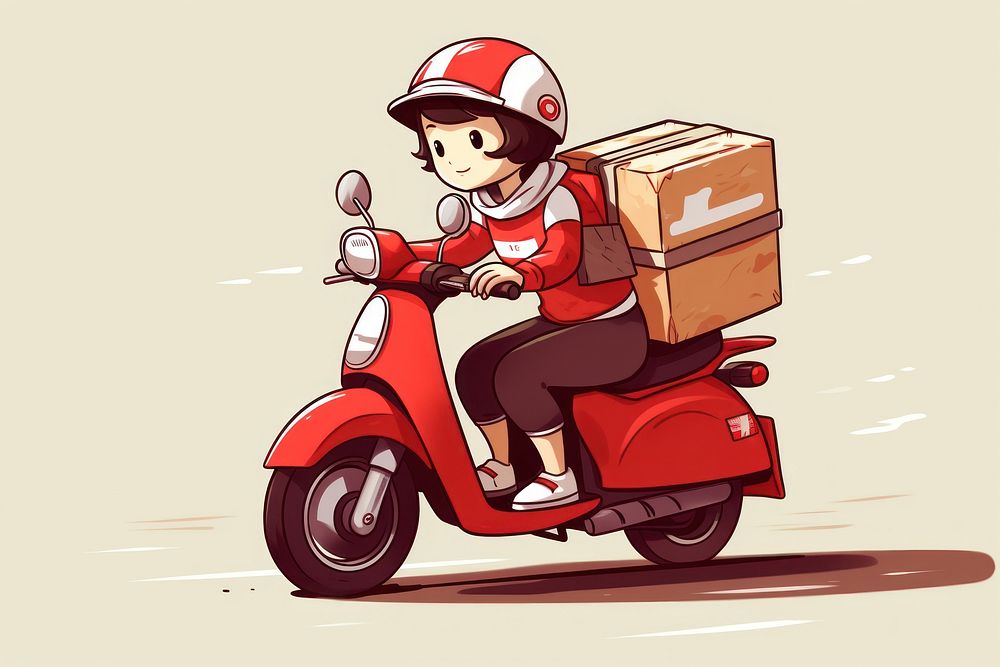 Delivery woman motorcycle cardboard vehicle.