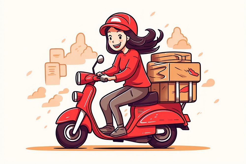 Delivery woman motorcycle vehicle scooter.