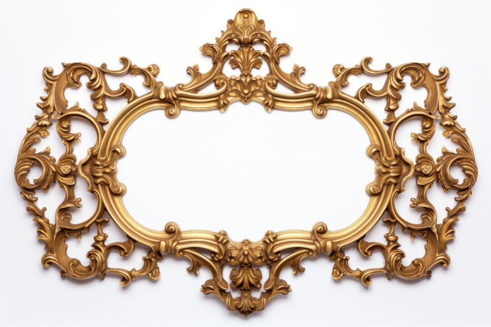Baroque frame vintage gold oval white background.