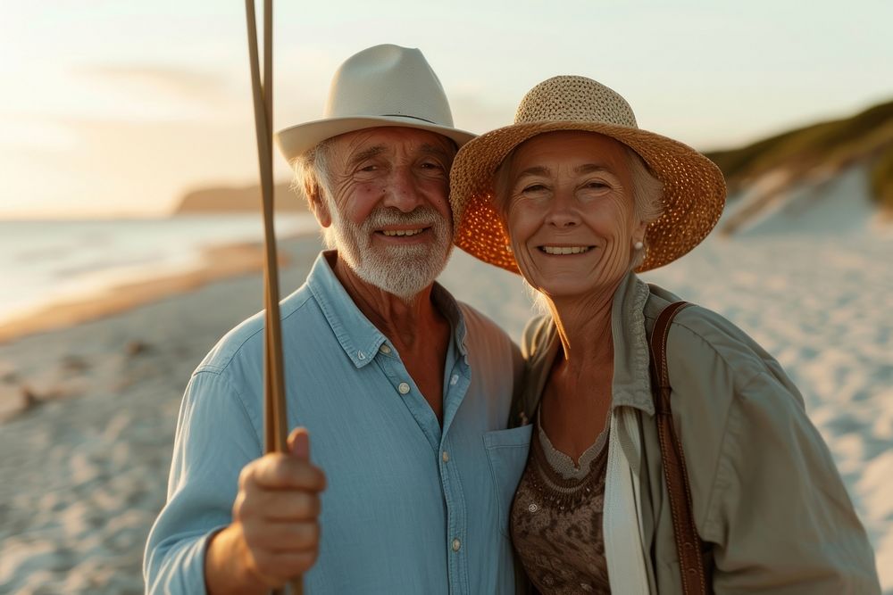 Senior couple portrait outdoors smiling.