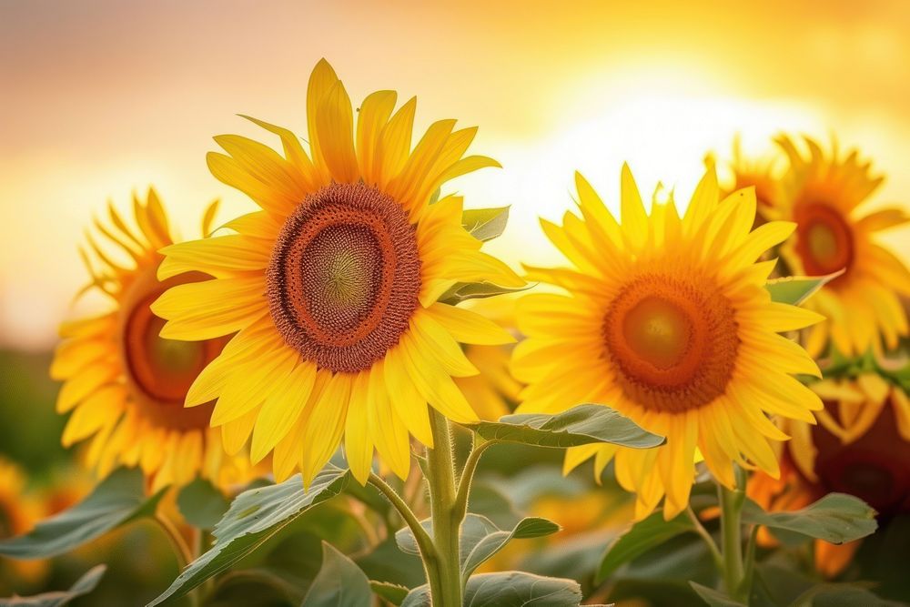 Beautiful sunflower landscape outdoors nature sunset.