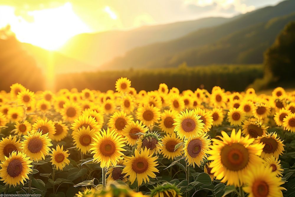 Beautiful sunflower landscape field sunlight outdoors.