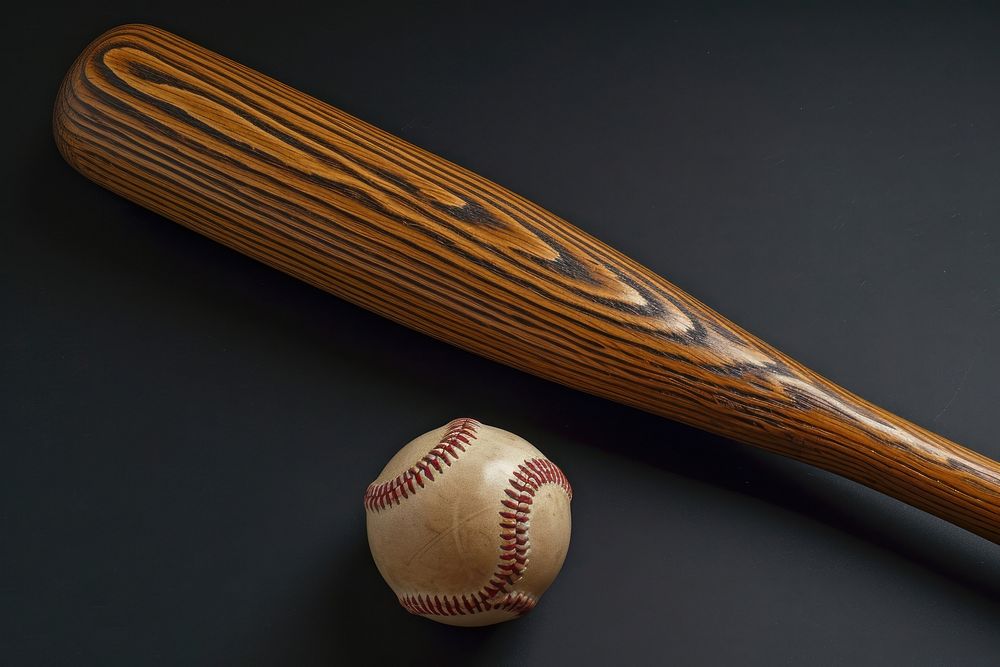 Flat lay of baseball bat sports studio shot darkness.