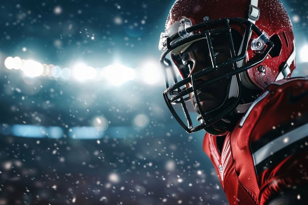 An American football player do touchdown under stadium spotlight helmet sports american football.