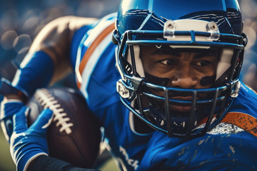 An American football player do touchdown helmet sports blue.