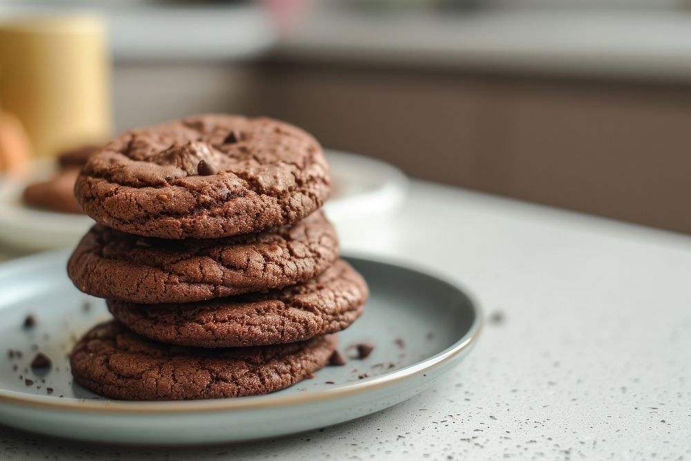 Chocolate cookies plate dessert biscuit.