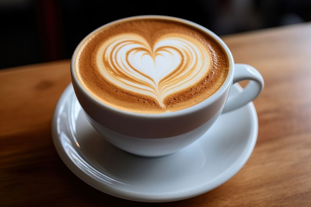 Heart latte art coffee cup drink.