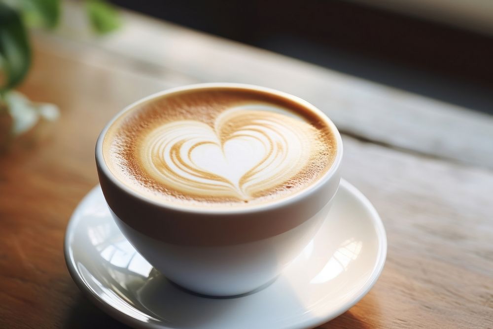 Heart latte art coffee cup drink.