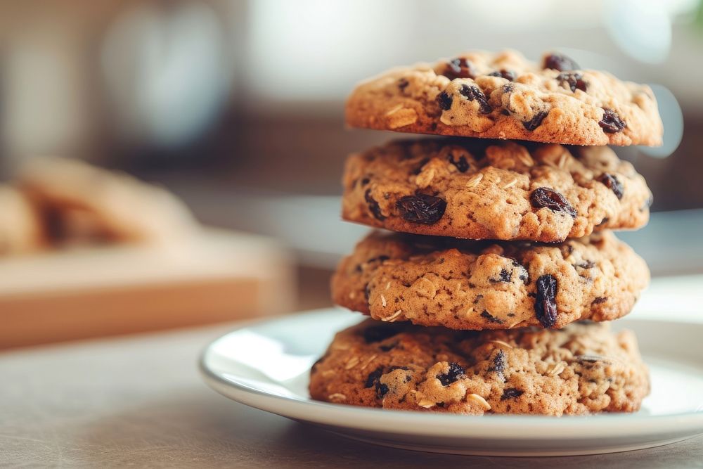 Oatmeal Raisin cookies biscuit raisin plate.