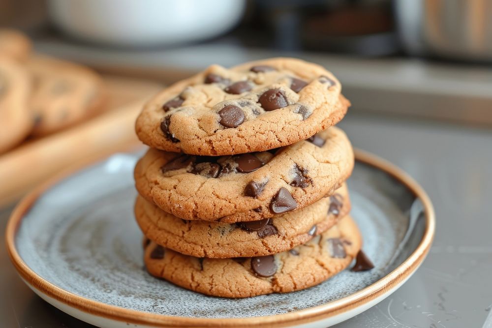Chocolate chip cookies plate biscuit food.