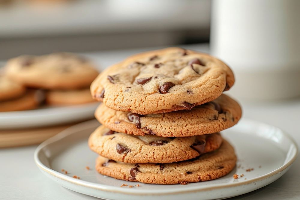 Chocolate chip cookies plate biscuit food.
