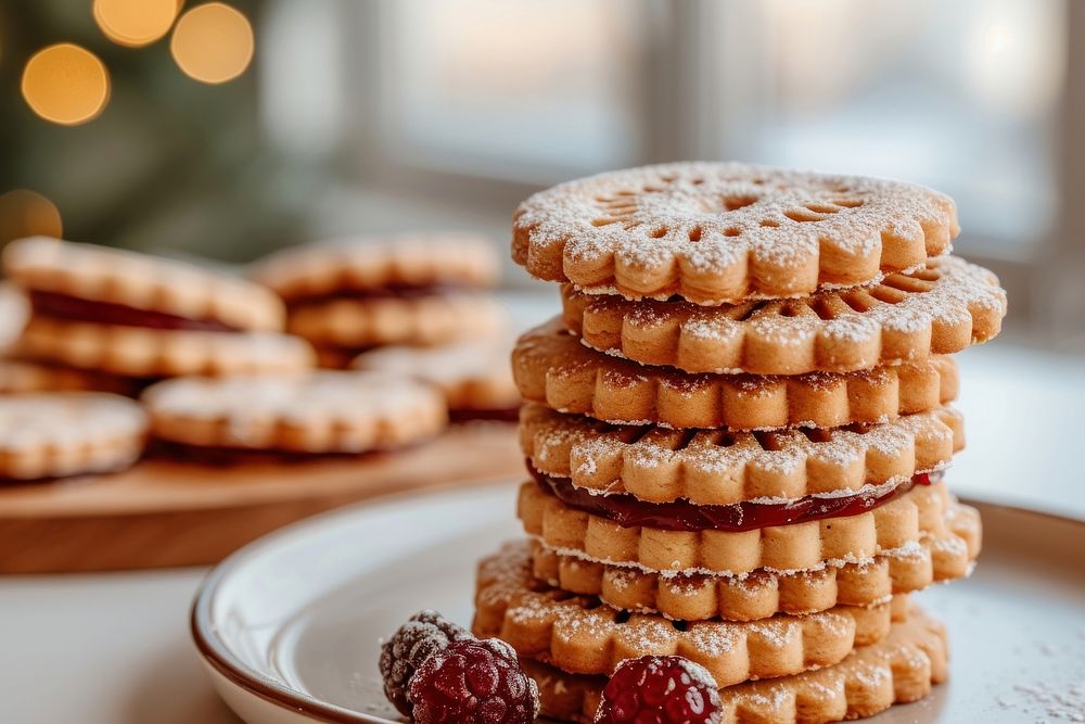 Linzer cookies plate food confectionery.