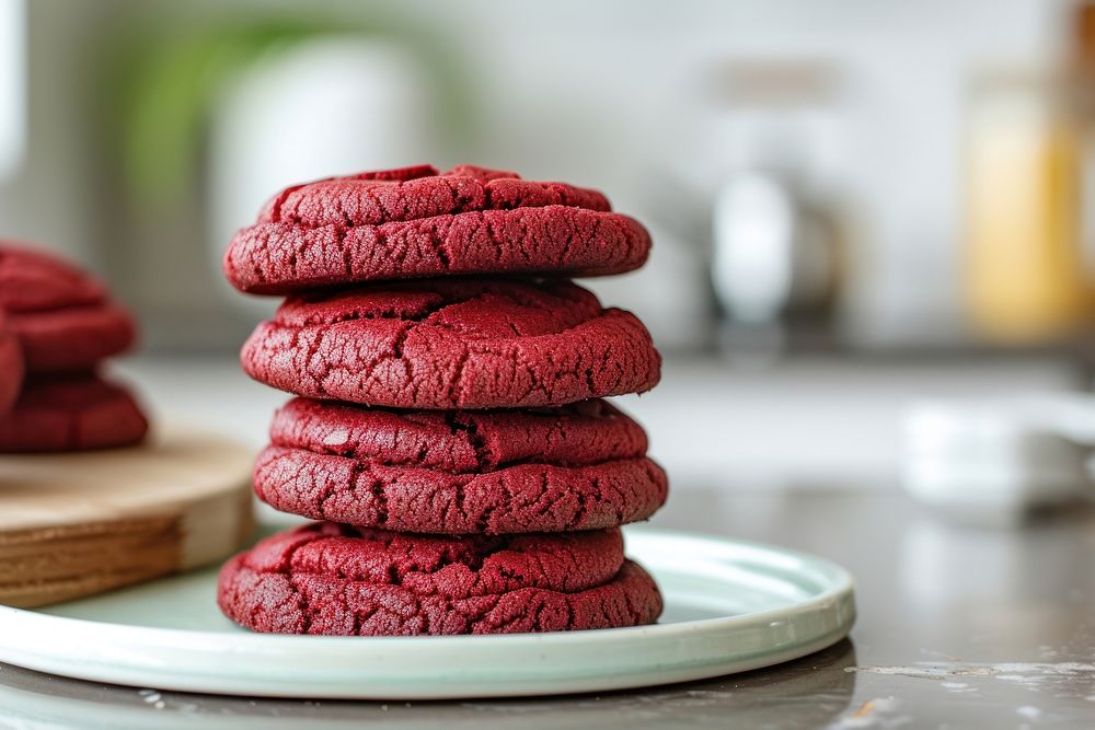 Red velvet cookies food confectionery chocolate.