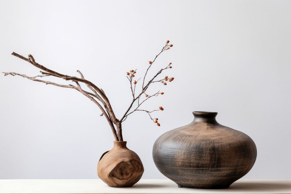 Clay pot with branch vase decoration furniture.