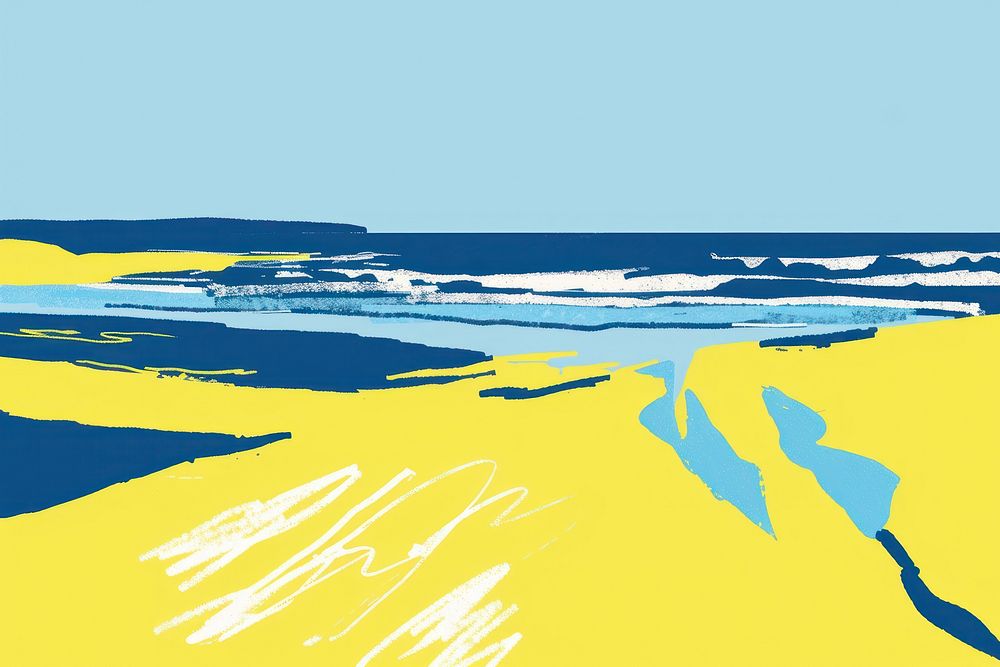 Yellow and blue of beach outdoors painting nature.