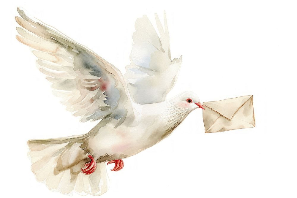 White dove watercolor illustration animal letter flying.