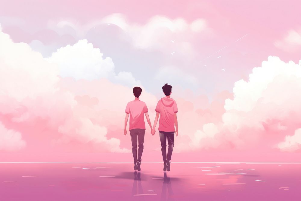Gay couple gradient background adult pink man.