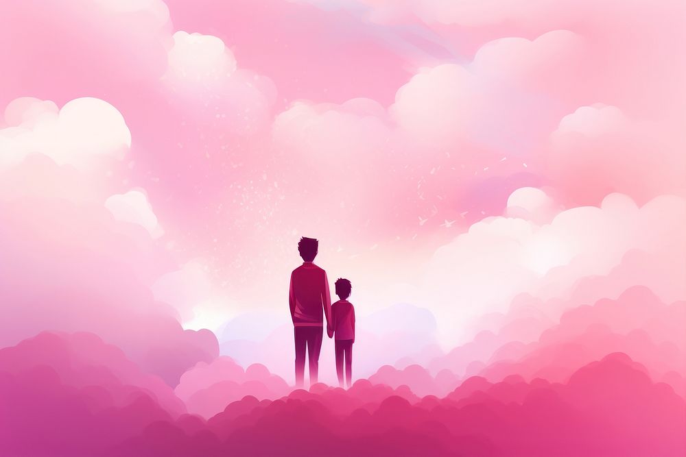 People hugging gradient background outdoors nature pink.