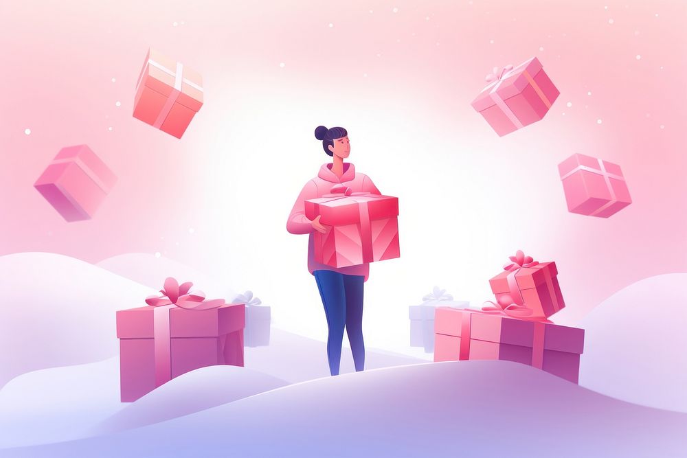 Person holding gifts gradient background adult pink box.