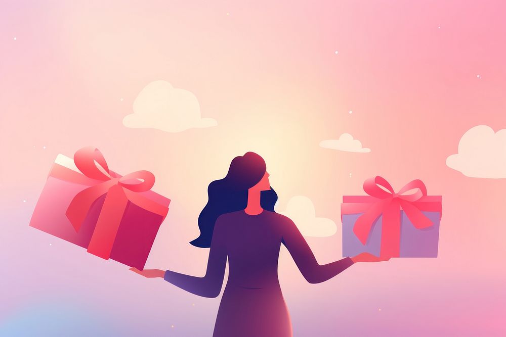 Person holding gifts gradient background adult pink red.
