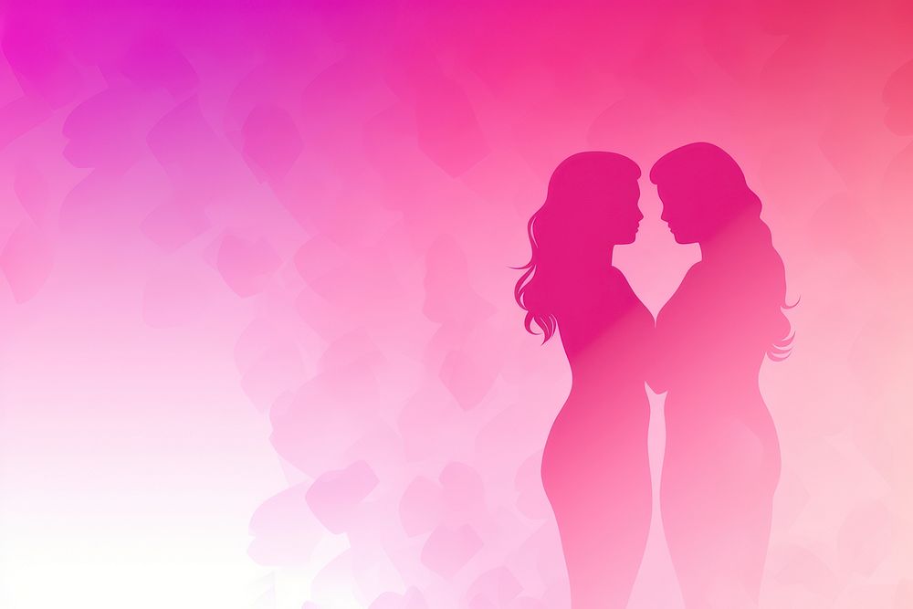 Lesbian couple gradient background silhouette abstract romantic.