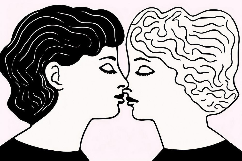 Man and woman kissing drawing art silhouette.