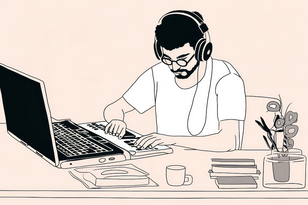 A DJ headphones computer cartoon.