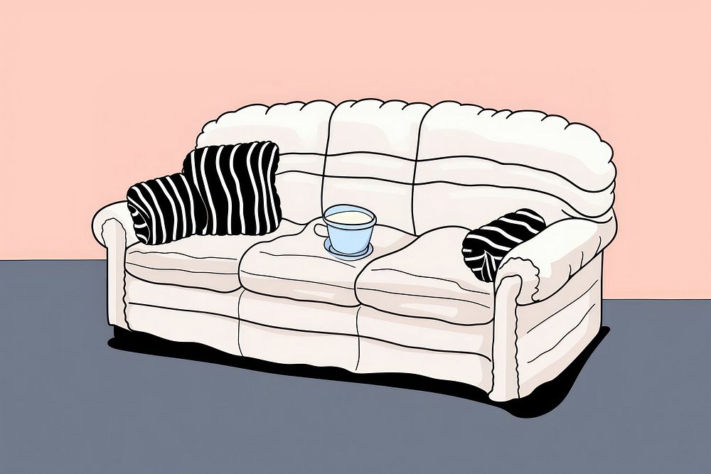 A sofa furniture cartoon drawing.