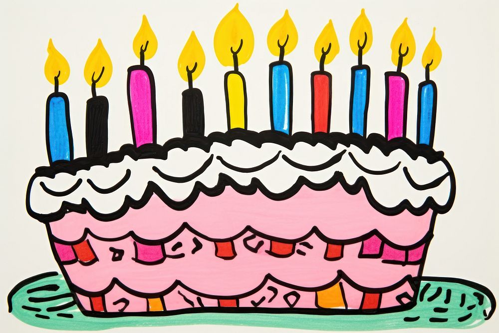 Birthday cake dessert drawing cartoon.