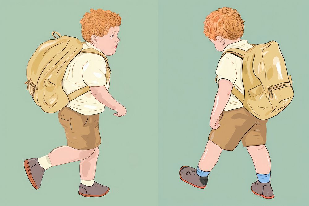 Boy with backpack cartoon child footwear.