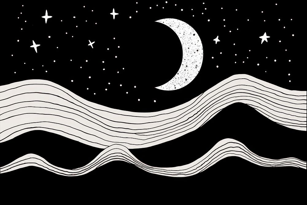 Crescent moon night astronomy cartoon.