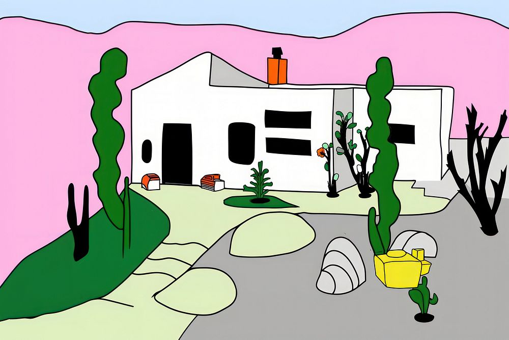 House with garden cartoon drawing architecture.