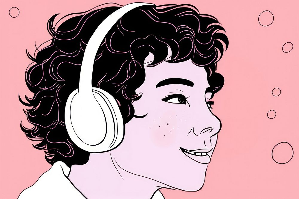 Woman wearing an earpod drawing headphones headset.