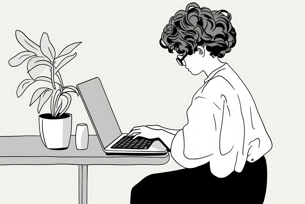 Woman working on laptop drawing furniture computer.